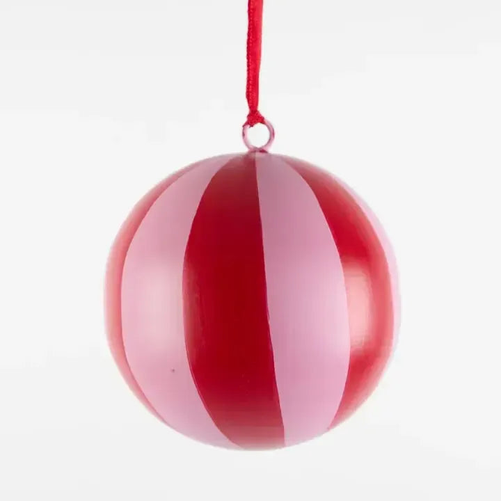 La Dolce Vita Striped Iron Bauble Small Pink/Red-Christmas-Vixen & Velvet-The Bay Room