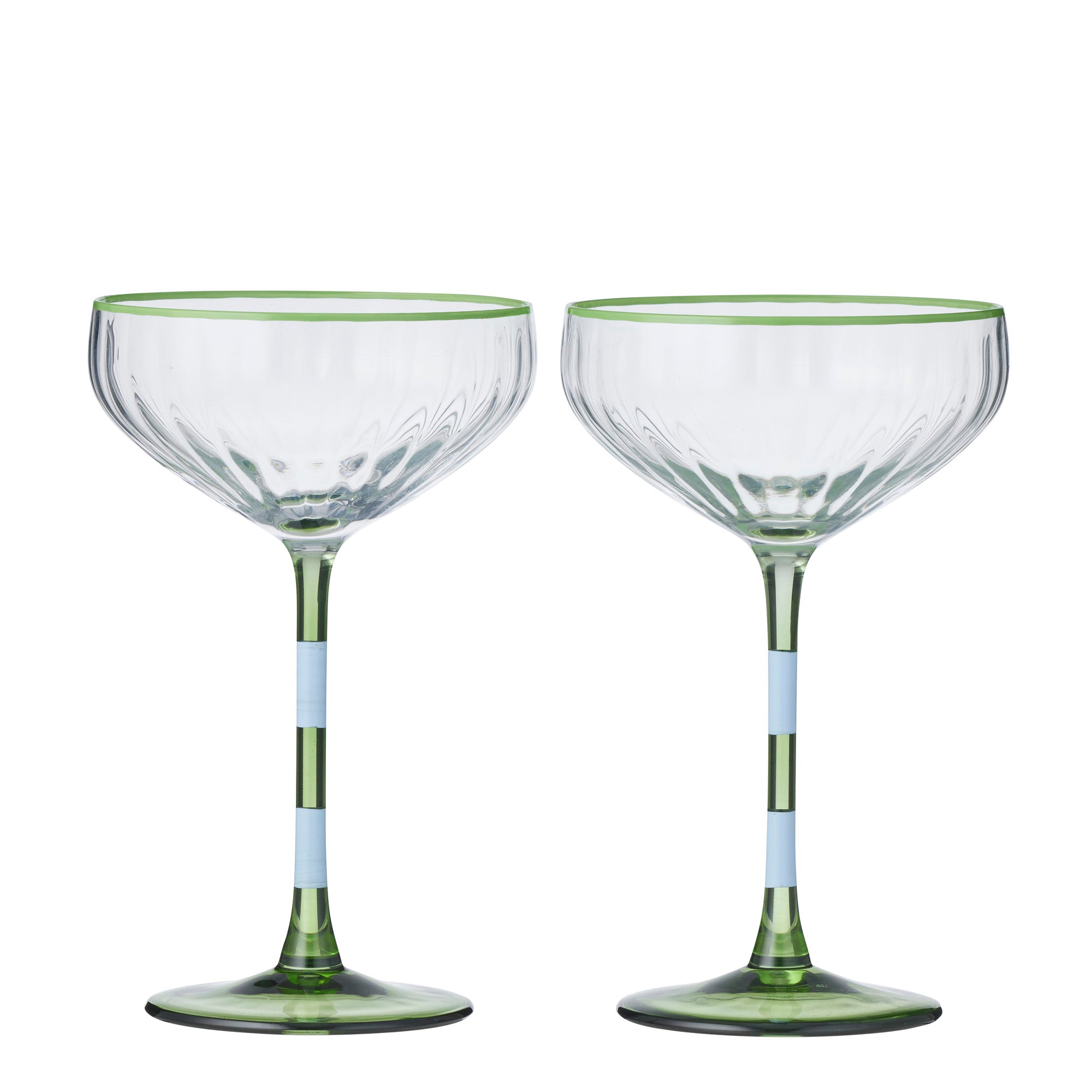 Lena Set/2 Glass Rib Coupe 11x18.5cm Blue/Green-Dining & Entertaining-Coast To Coast Home-The Bay Room