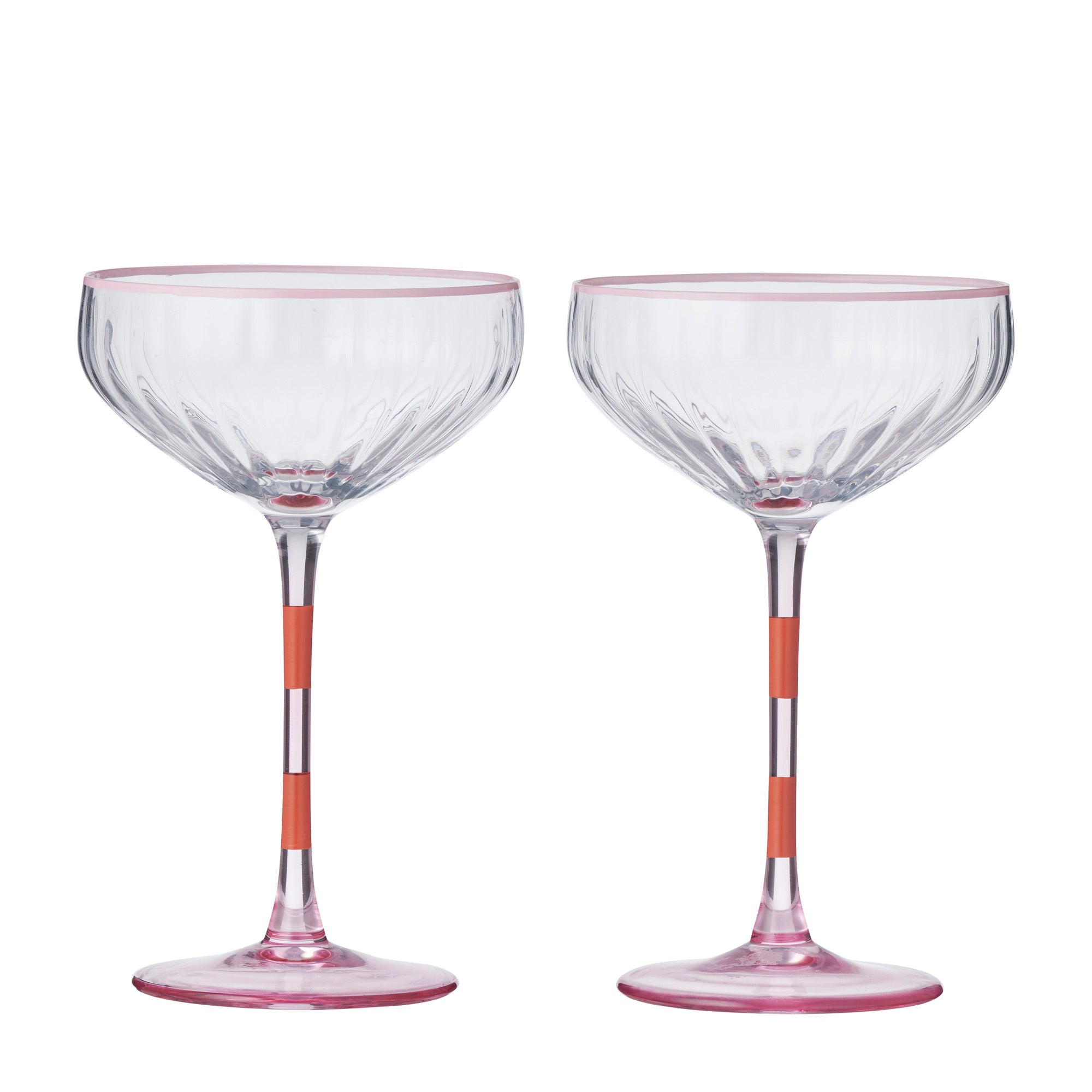 Lena Set/2 Glass Rib Coupe 11x18.5cm Pink/Orange-Dining & Entertaining-Coast To Coast Home-The Bay Room