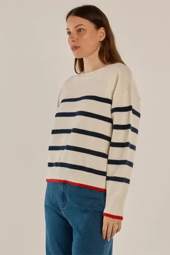 Leonie Knit Sweater - Navy/Off-White Stripe-Knitwear & Jumpers-Betty Basics-The Bay Room