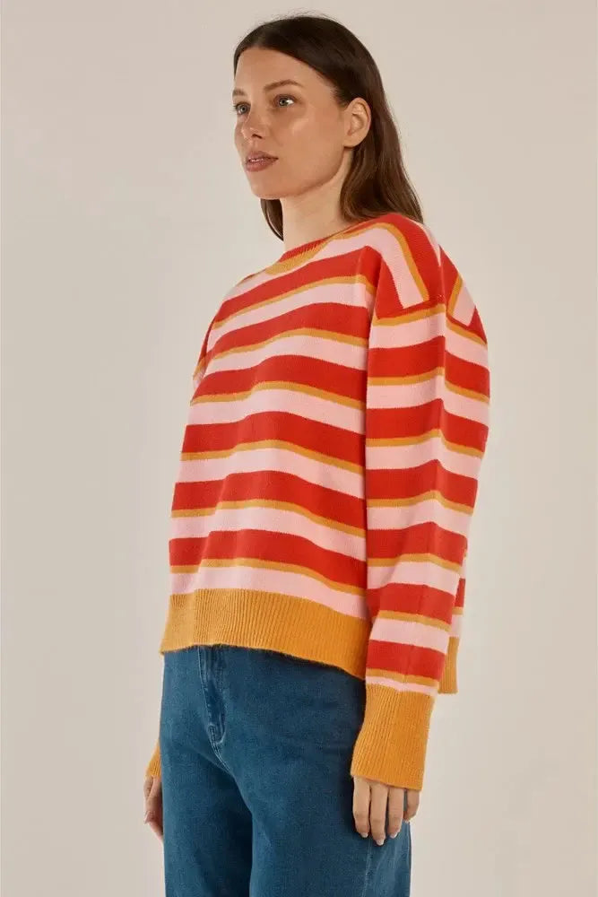 Leonie Knit Sweater - Red/Pink Stripe-Knitwear & Jumpers-Betty Basics-The Bay Room