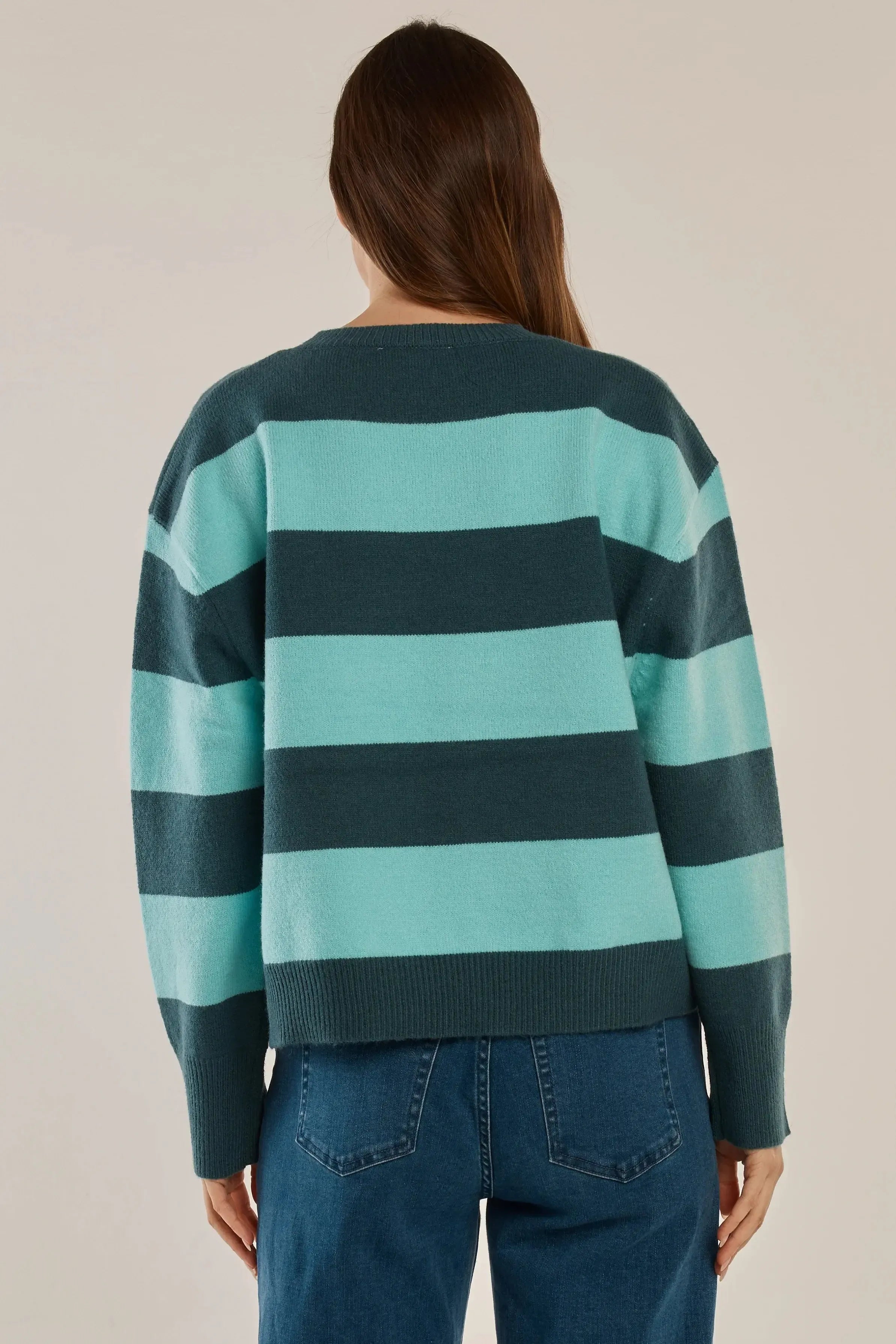 Leonie Knit Sweater - Teal Green/Blue Stripe-Knitwear & Jumpers-Betty Basics-The Bay Room