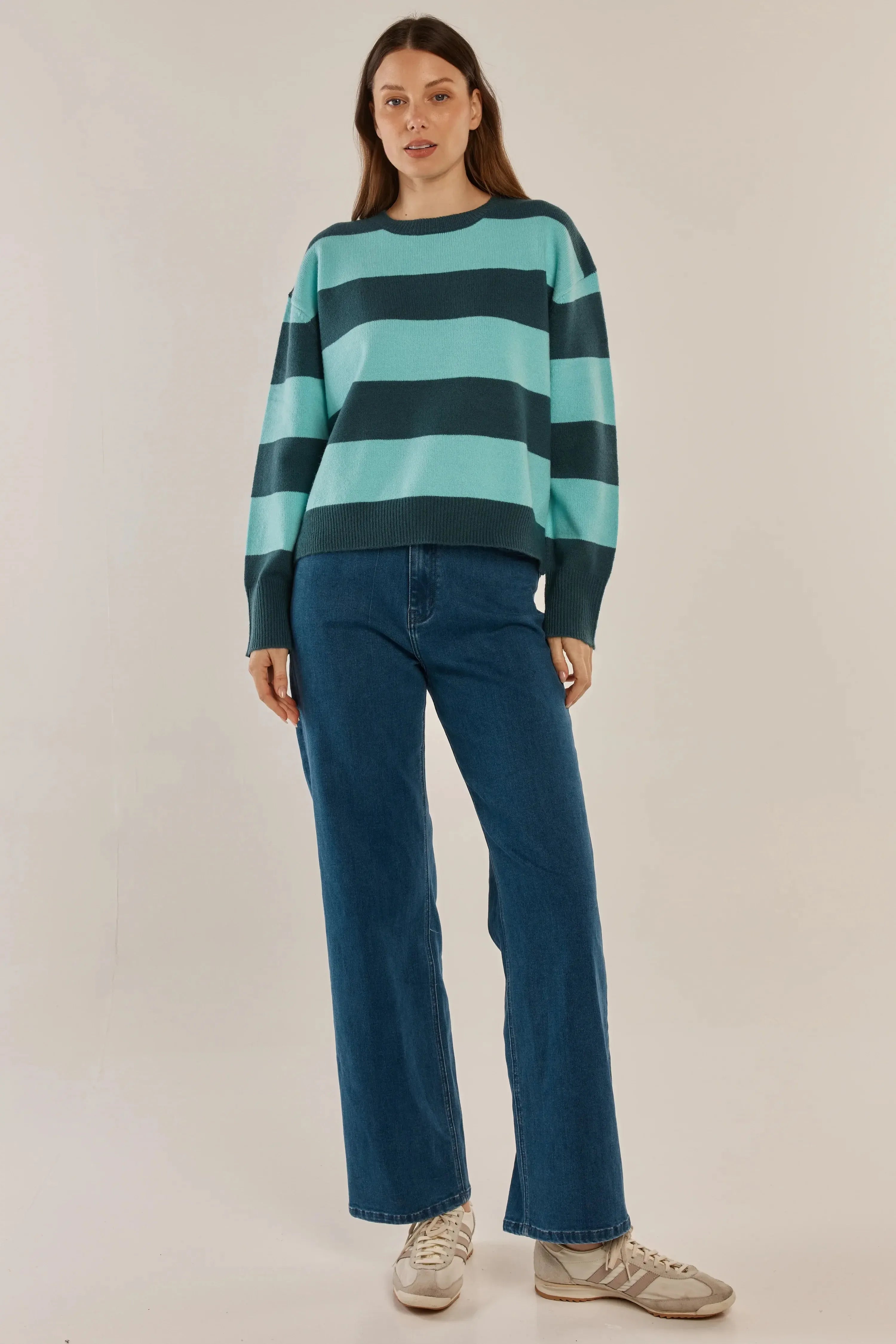 Leonie Knit Sweater - Teal Green/Blue Stripe-Knitwear & Jumpers-Betty Basics-The Bay Room