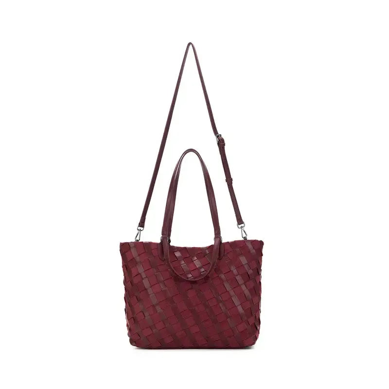 Lexington Burgundy 3 Piece Woven Handbag Tote-Bags & Clutches-Black Caviar Designs-The Bay Room