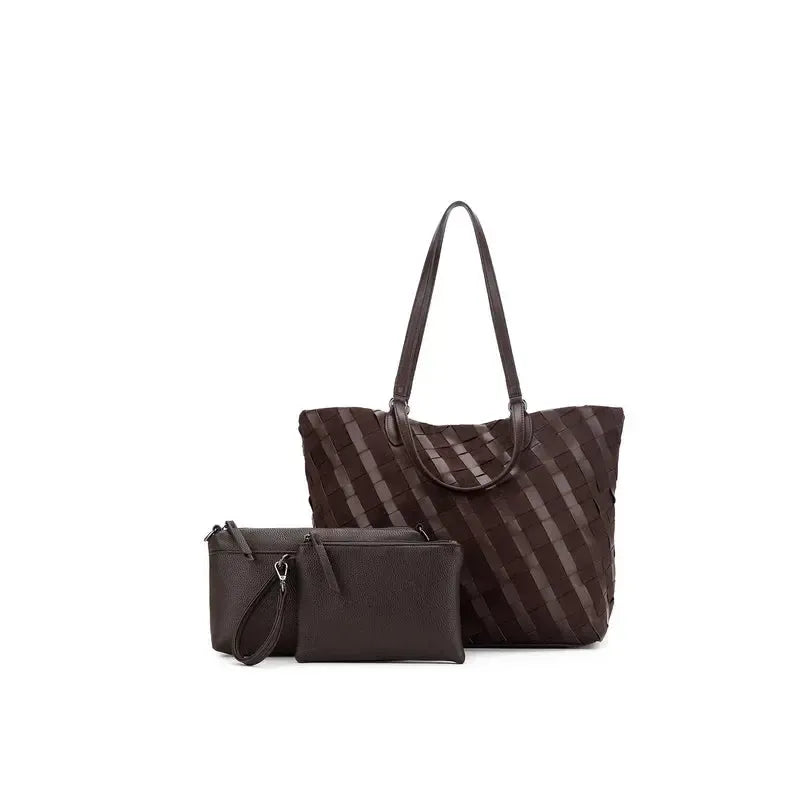 Lexington Cocoa 3 Piece Woven Handbag Tote-Bags & Clutches-Black Caviar Designs-The Bay Room