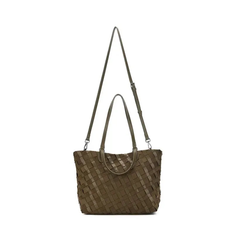 Lexington Olive 3 Piece Woven Handbag Tote-Bags & Clutches-Black Caviar Designs-The Bay Room