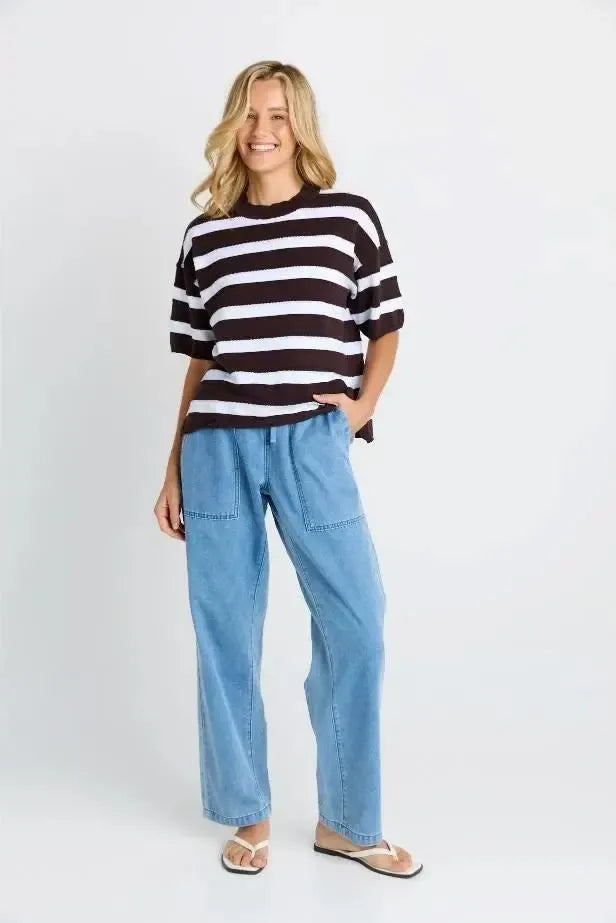 Libby Boxy Top - Chocolate Stripe-Tops-Betty Basics-The Bay Room