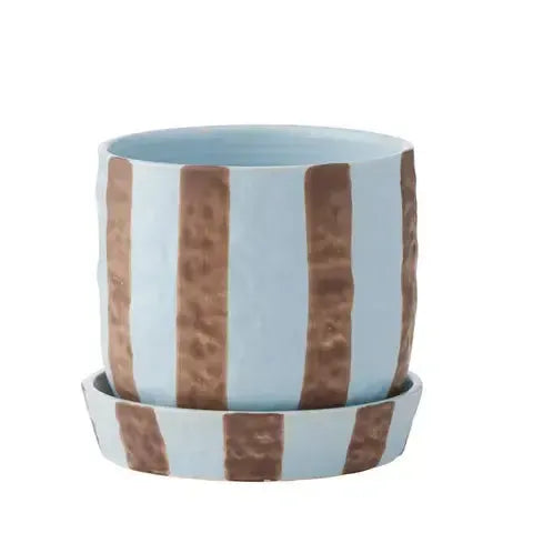 Ligne Ceramic Pot with Saucer 16x14cm Sky/Chocolate-Pots, Planters & Vases-Coast To Coast Home-The Bay Room