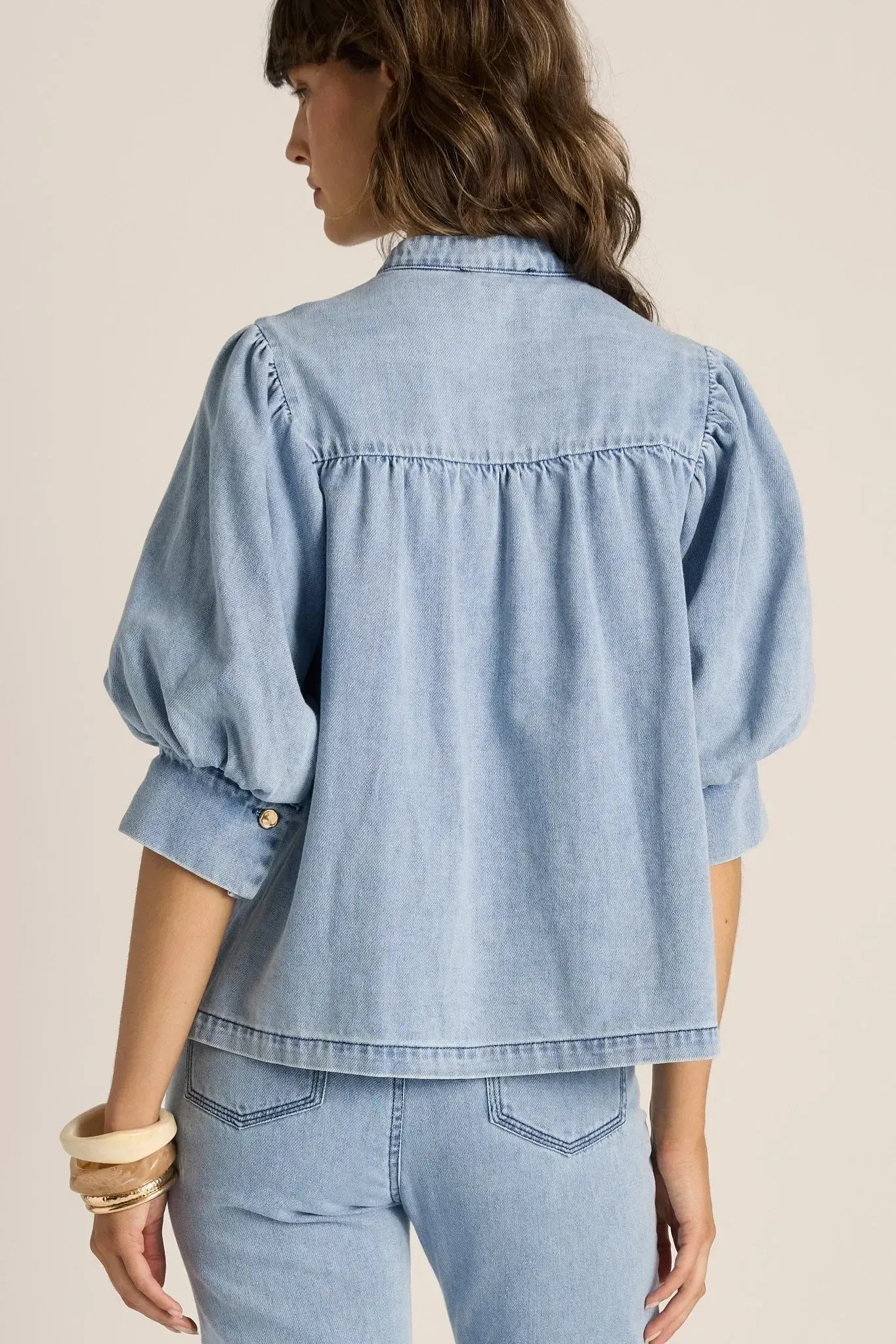 Lila Denim Balloon Shirt - Light Wash-Tops-Fate + Becker-The Bay Room