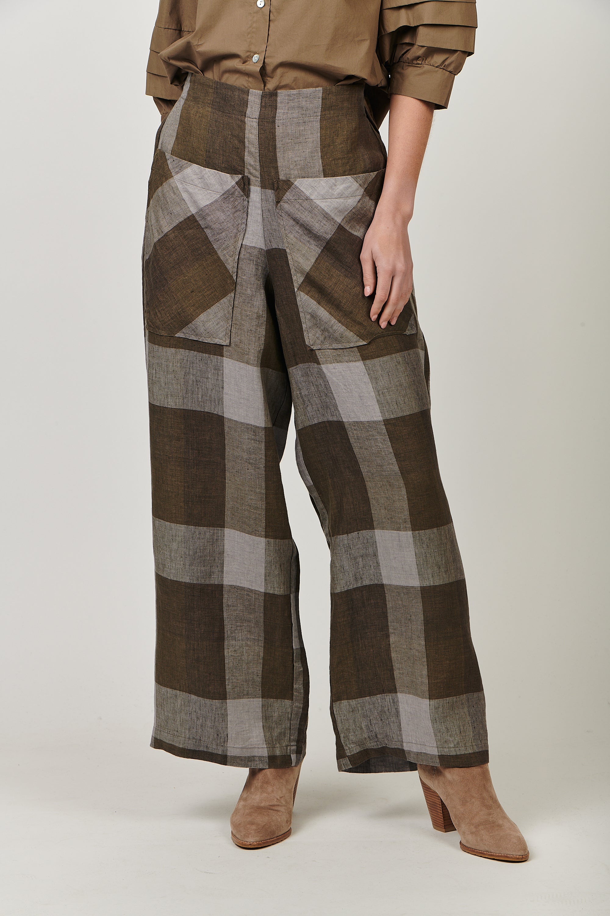 Linen Pants - Breen Plaid-Pants-Naturals by O&J-The Bay Room