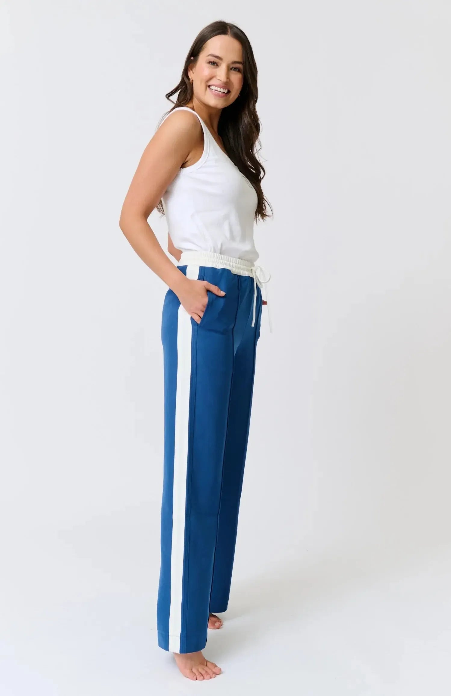 Lottie Pant - Navy/White-Pants-Cartel & Willow-The Bay Room