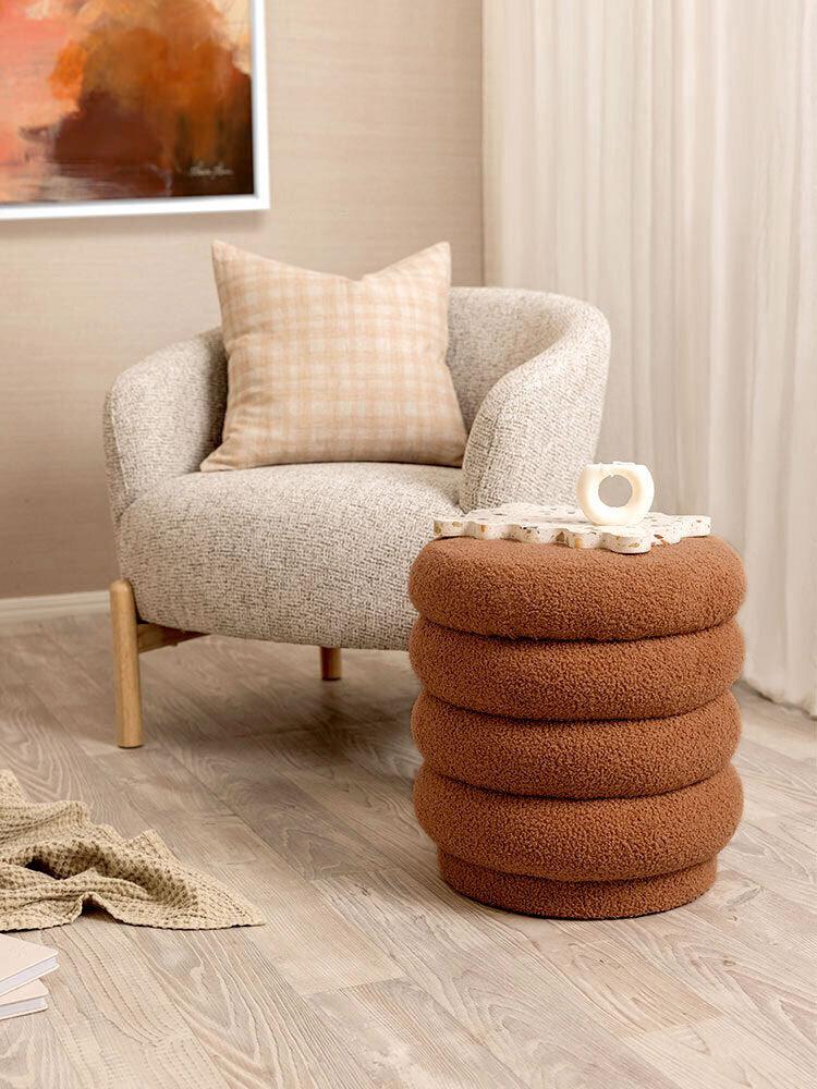 Lucia Round Boucle Stool - Coffee-Furniture-Urban Road-The Bay Room