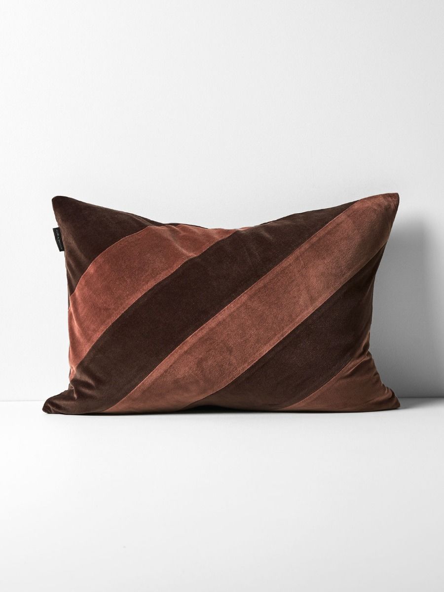 Luxury Velvet Striped Cushion in Chocolate /Clove 40x60cm-Soft Furnishings-Aura Home-The Bay Room