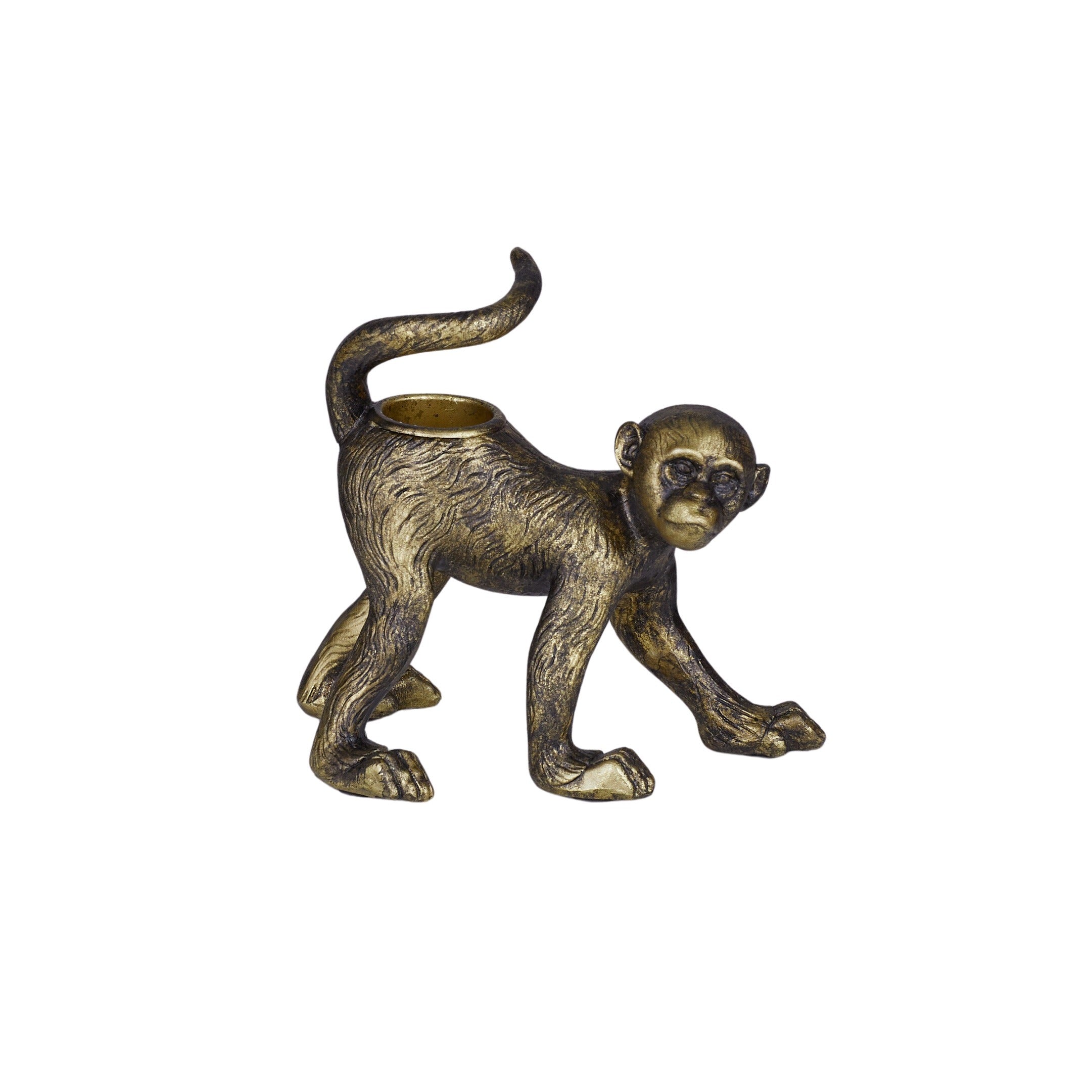 Mac Monkey Resin Candleholder 13x8cm Gold-Candles & Fragrance-Coast To Coast Home-The Bay Room