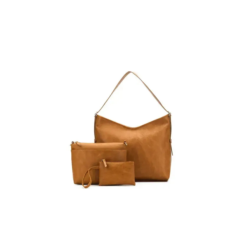 Madeleine Tan Large 3 Piece Relaxed Hobo-Bags & Clutches-Black Caviar Designs-The Bay Room