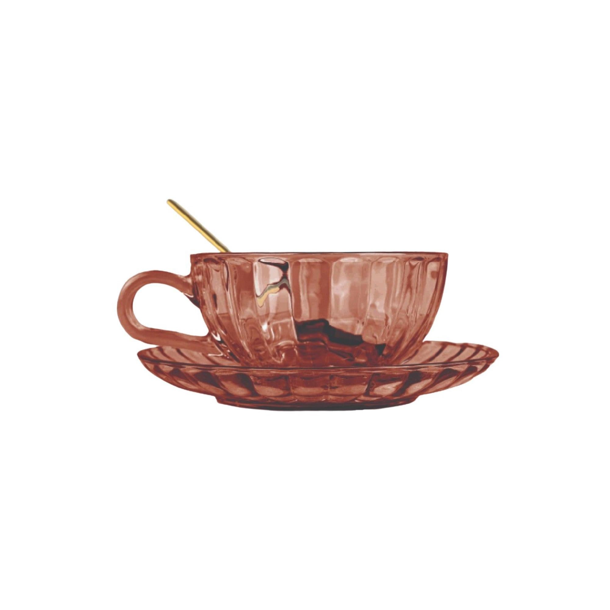 Maisy Glass Tea Cup Set Dusty Rose 14cm-Dining & Entertaining-Urban Products-The Bay Room
