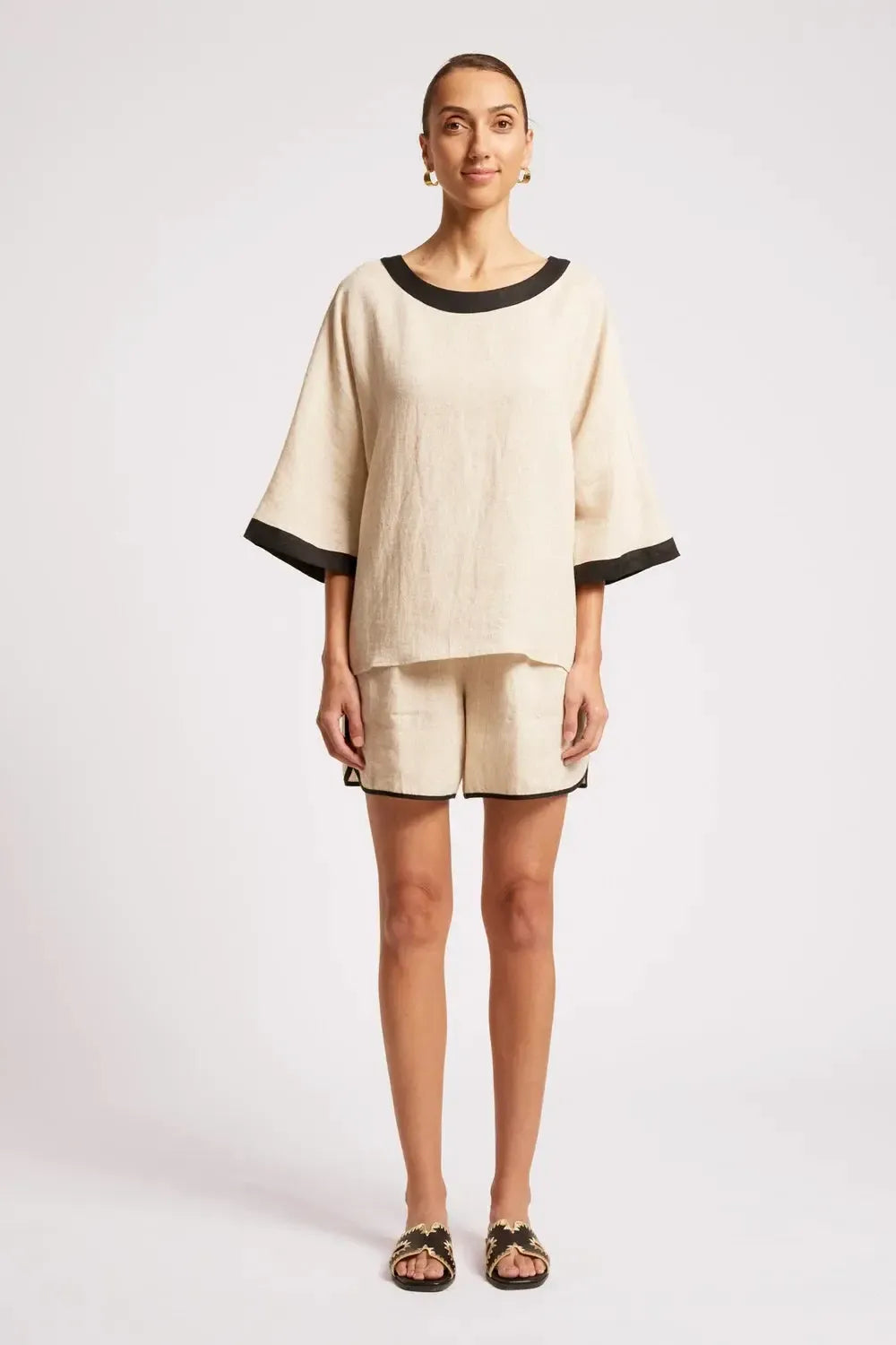 Maris Relaxed Splice Top - Tusk/Black-Tops-Eb & Ive-The Bay Room