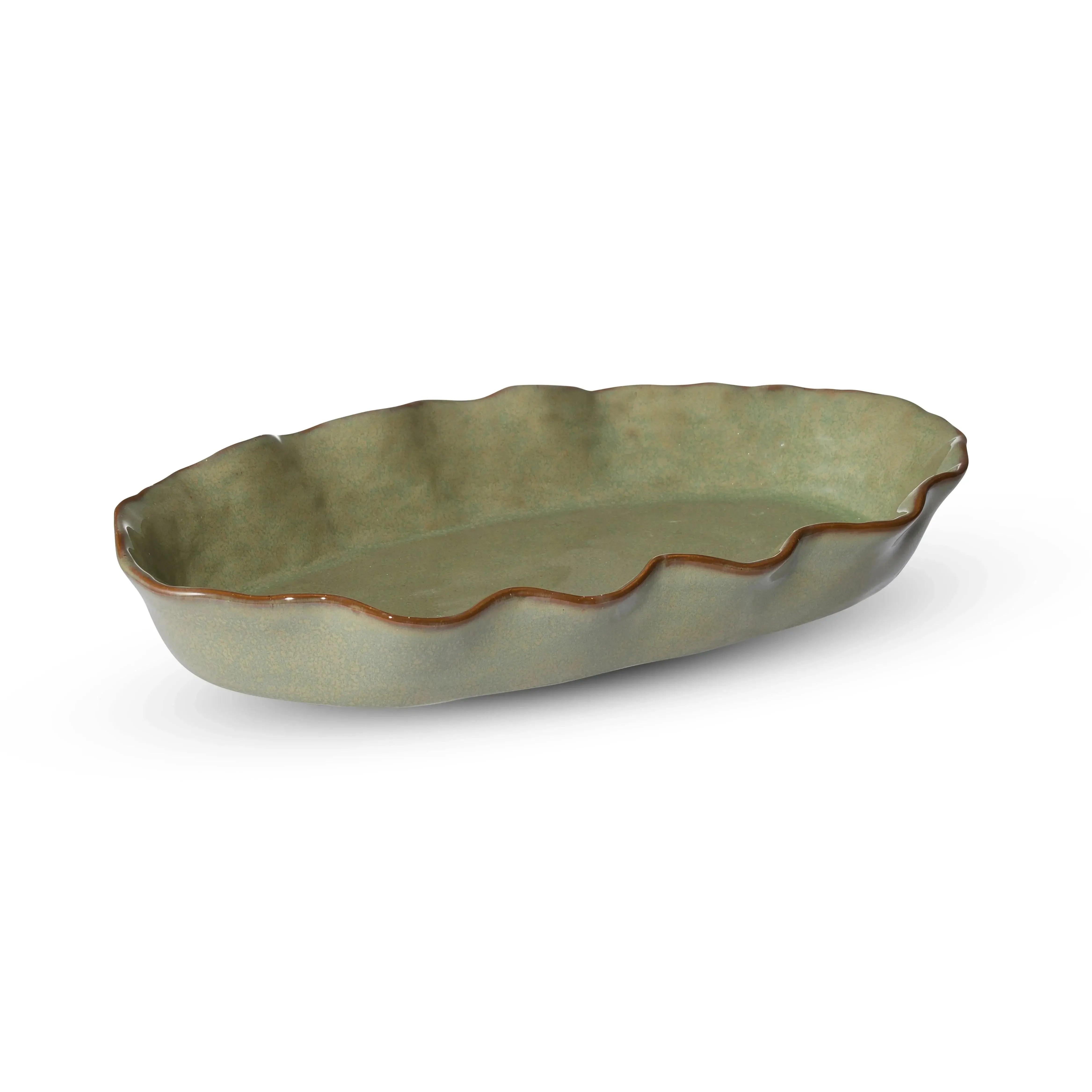 Marseille Wavy Green Oval Dish 39x21x5cm-Dining & Entertaining-Madras Link-The Bay Room