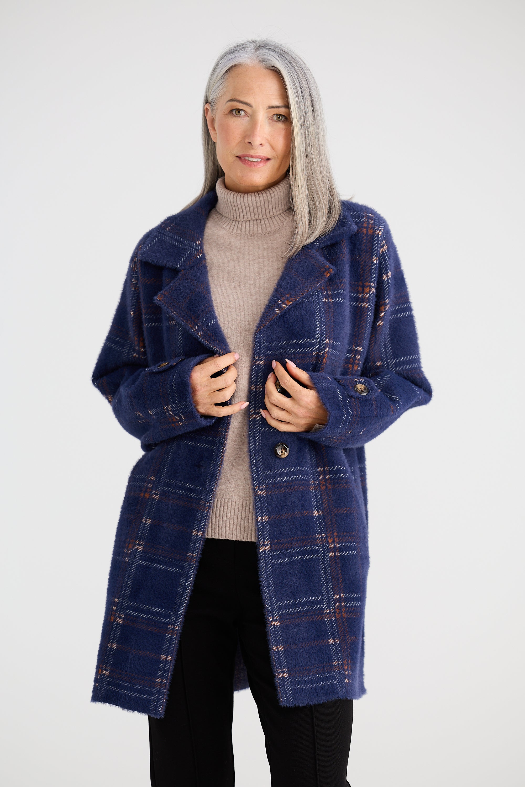 Marshall Knit Jacket - Navy Multi Check-Jackets, Coats & Vest-Brave & True-The Bay Room