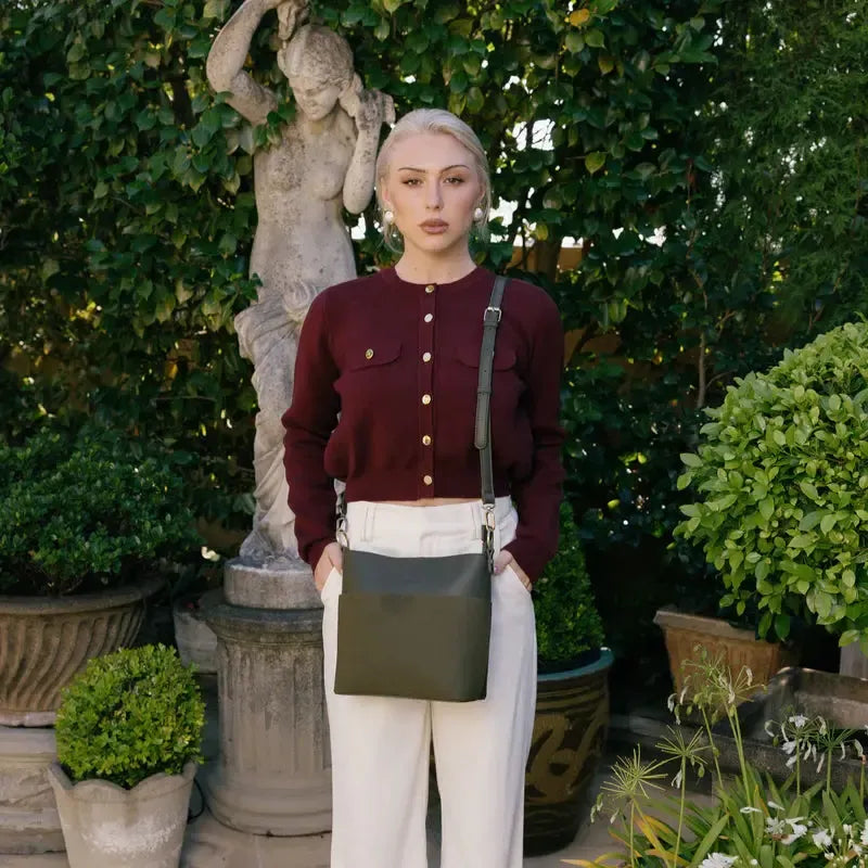 Martina Dark Olive Bucket/Crossbody Bag-Bags & Clutches-Black Caviar Designs-The Bay Room