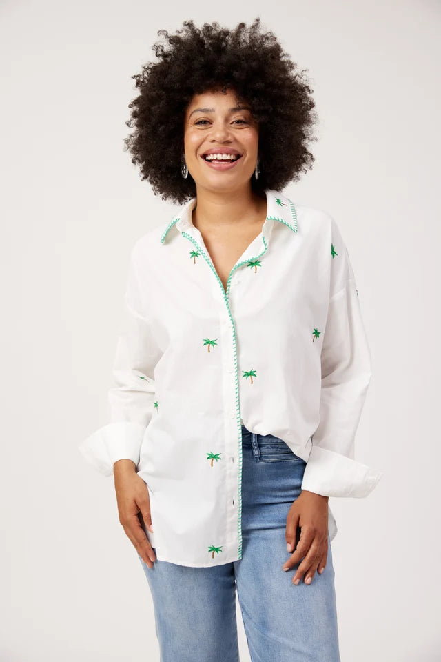 Mauritius Embroidered Shirt - White-Tops-Haven-The Bay Room
