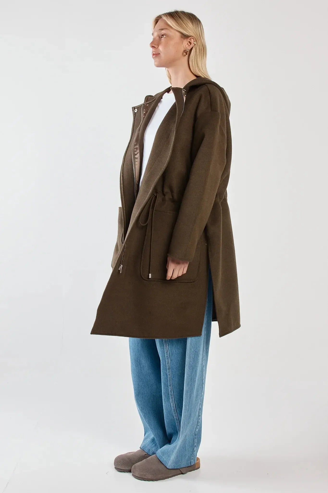 Maxi Hooded Coat - Dark Olive-Jackets, Coats & Vests-SASS-The Bay Room