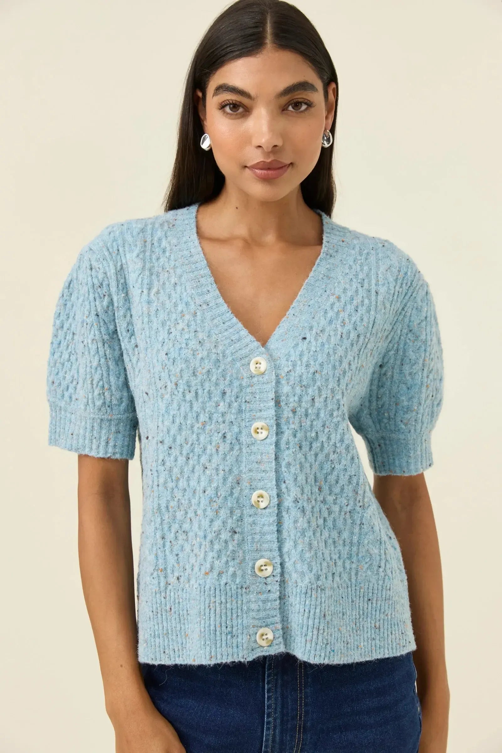 Mckenna Short Sleeve Cardigan - Ice Blue-Knitwear & Jumpers-Isle Of Mine-The Bay Room