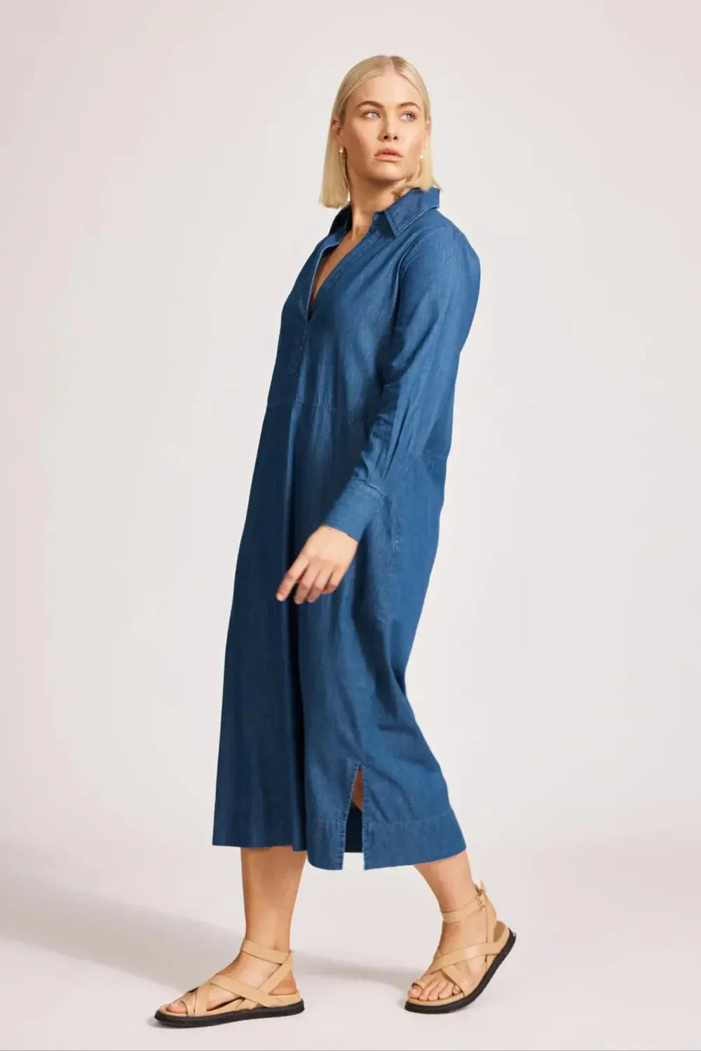Melenia Denim Collared Dress - Indigo-Eb & Ive-The Bay Room