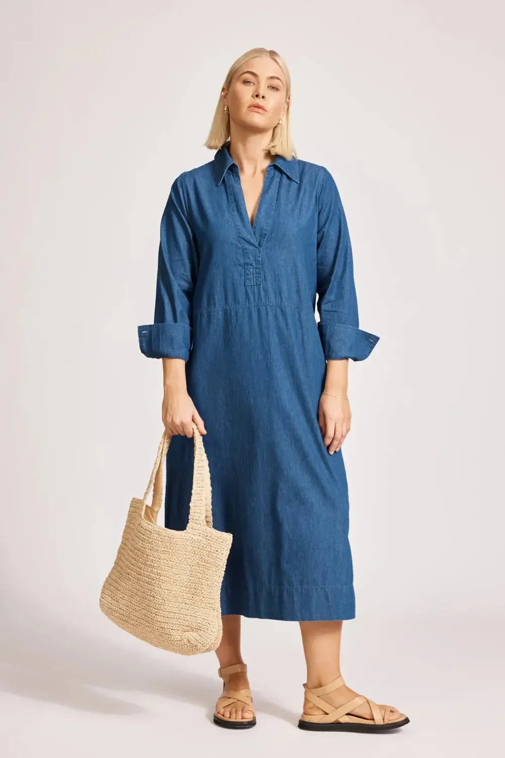 Melenia Denim Collared Dress - Indigo-Eb & Ive-The Bay Room