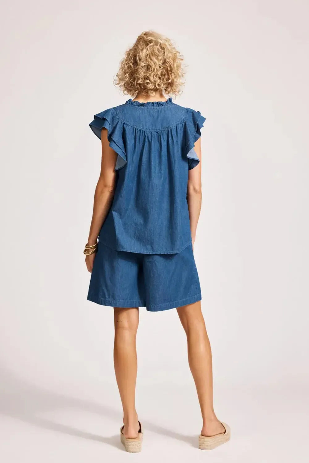 Melenia Denim Frill Top - Indigo-Eb & Ive-The Bay Room