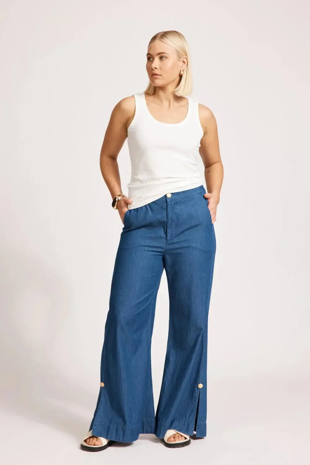 Melenia Denim Split Pant - Indigo-Eb & Ive-The Bay Room