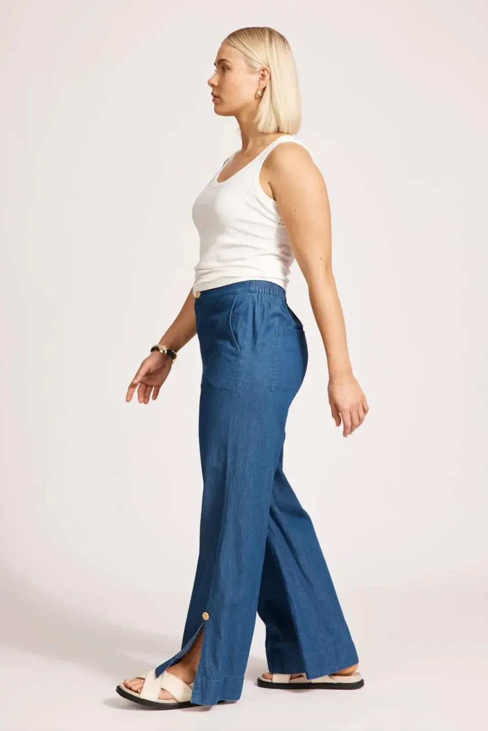 Melenia Denim Split Pant - Indigo-Eb & Ive-The Bay Room
