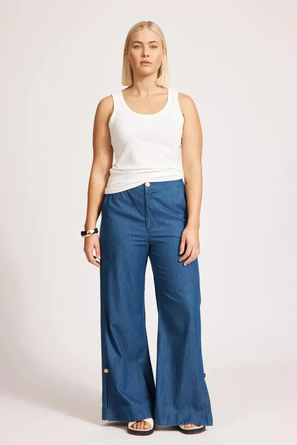 Melenia Denim Split Pant - Indigo-Eb & Ive-The Bay Room