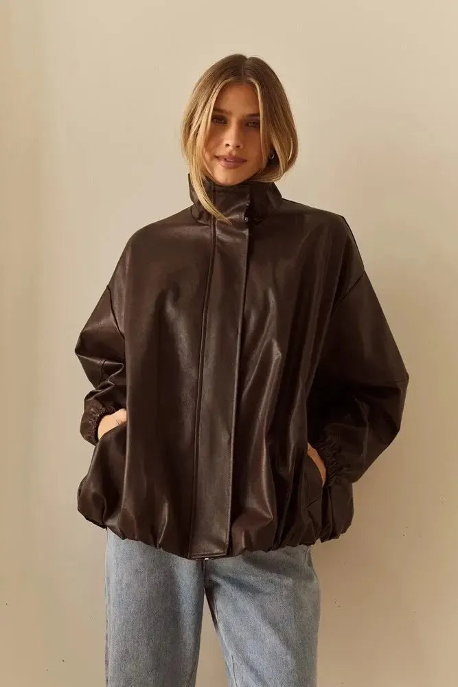 Milo Leather Look Bomber - Chocolate-Jackets, Coats & Vests-SASS-The Bay Room