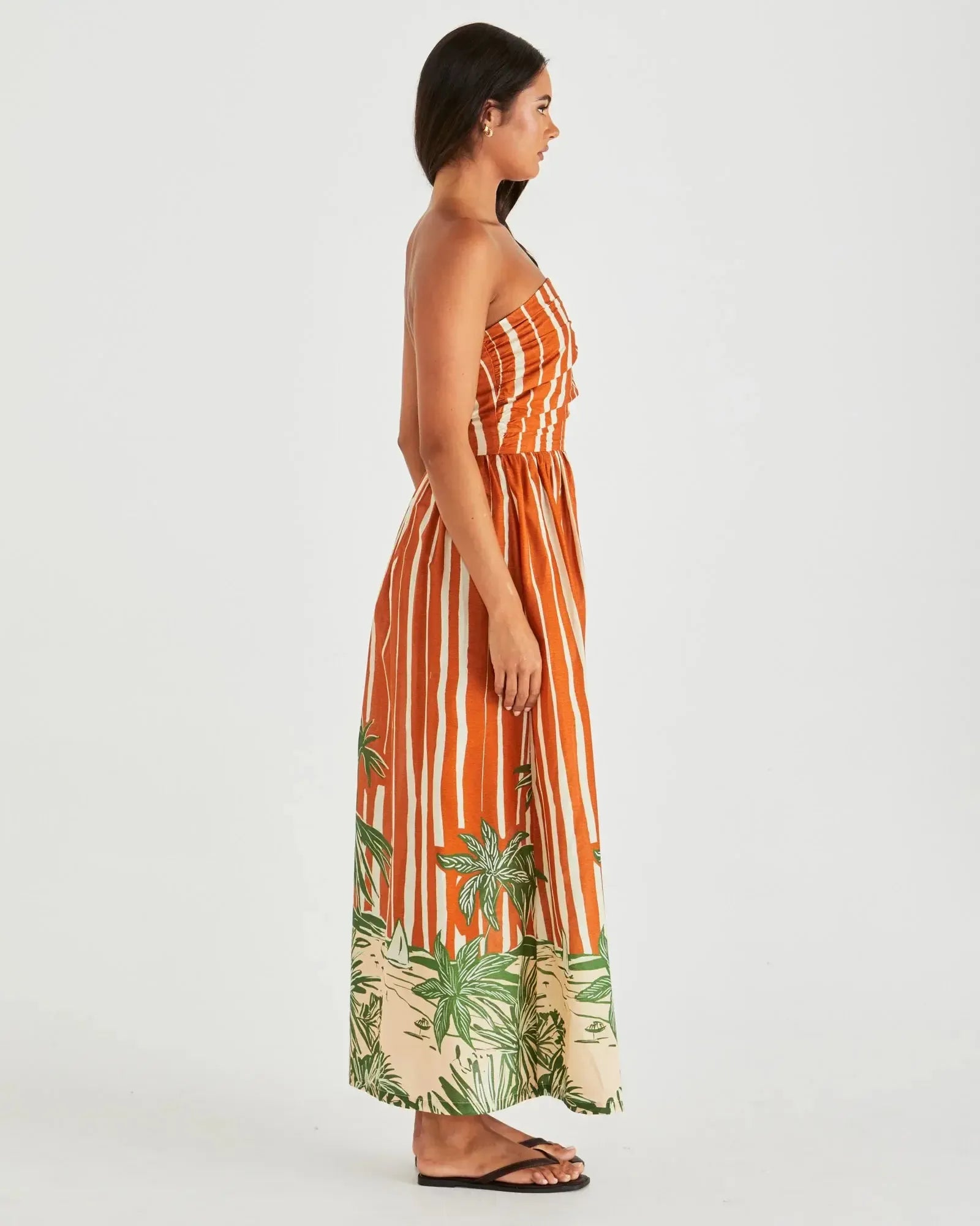 Mina Strapless Dress - Palm Stripe-Dresses-SASS-The Bay Room