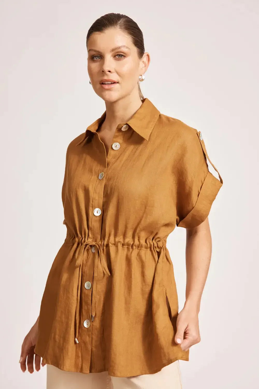 Miramar Tie Shirt - Caramel-Eb & Ive-The Bay Room