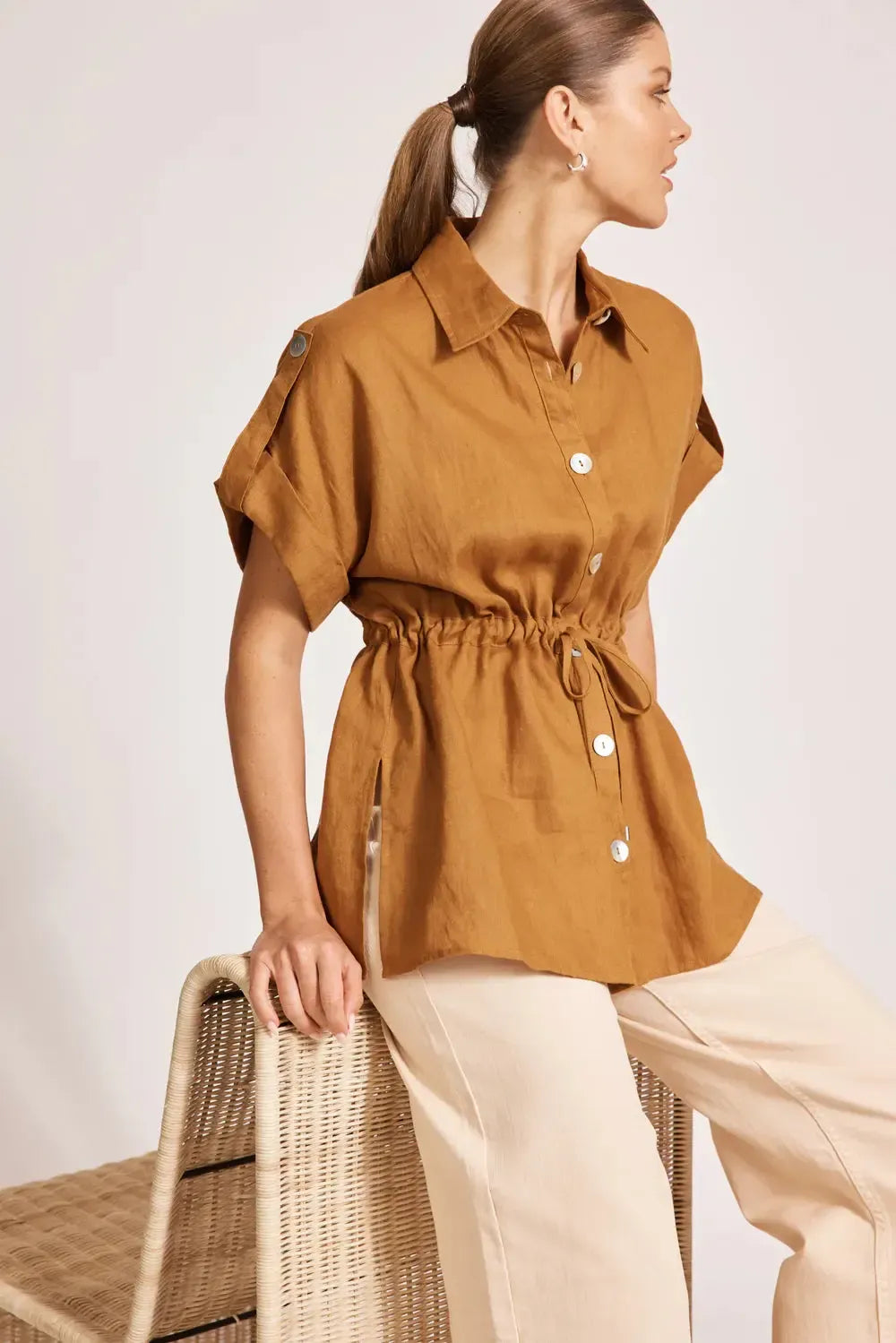 Miramar Tie Shirt - Caramel-Eb & Ive-The Bay Room