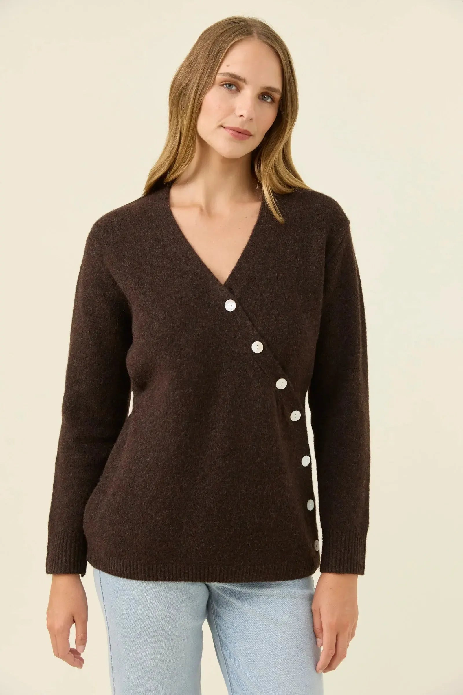 Miru Button Cardigan - Chocolate-Isle Of Mine-The Bay Room