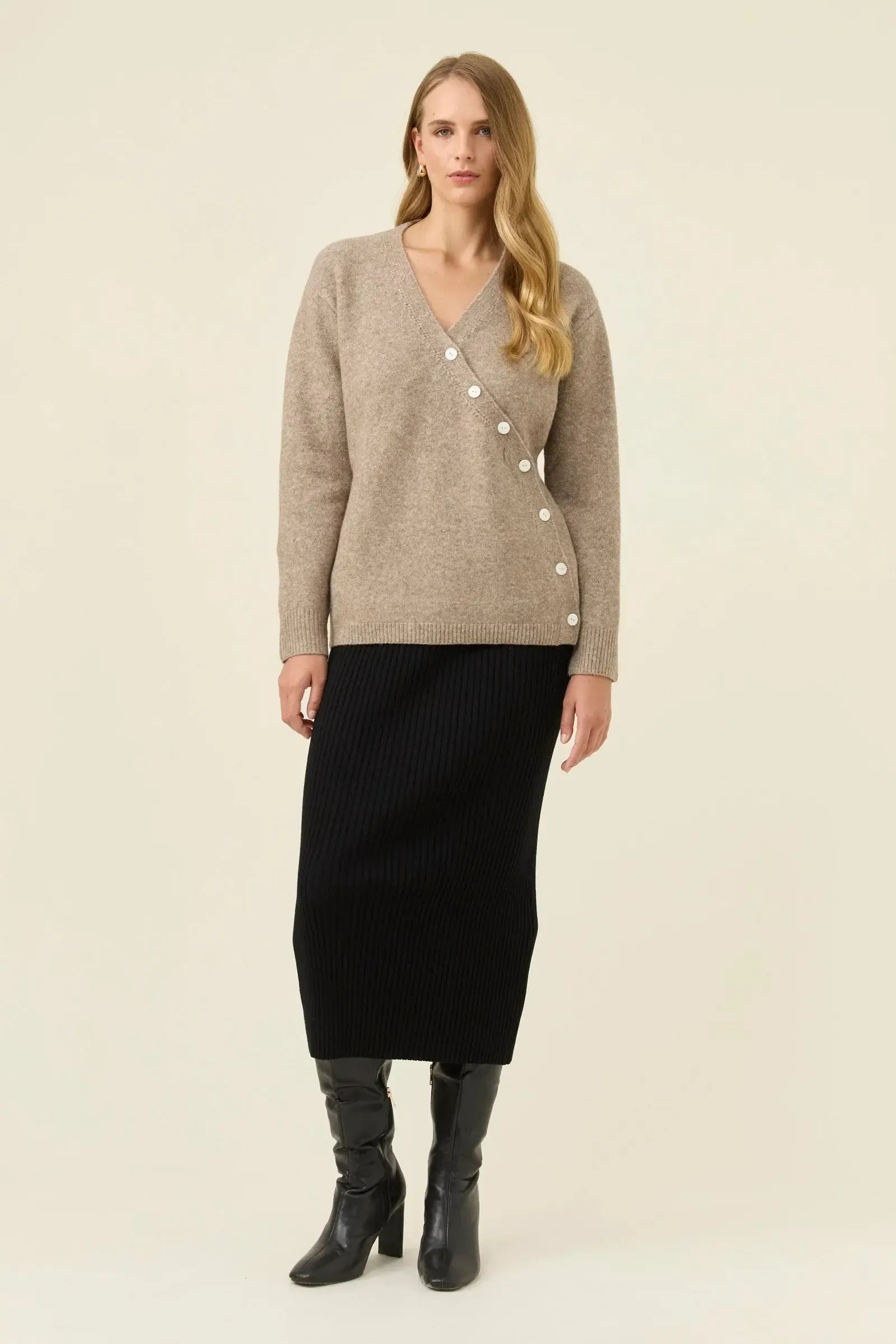Miru Button Cardigan - Stone-Knitwear & Jumpers-Isle Of Mine-The Bay Room