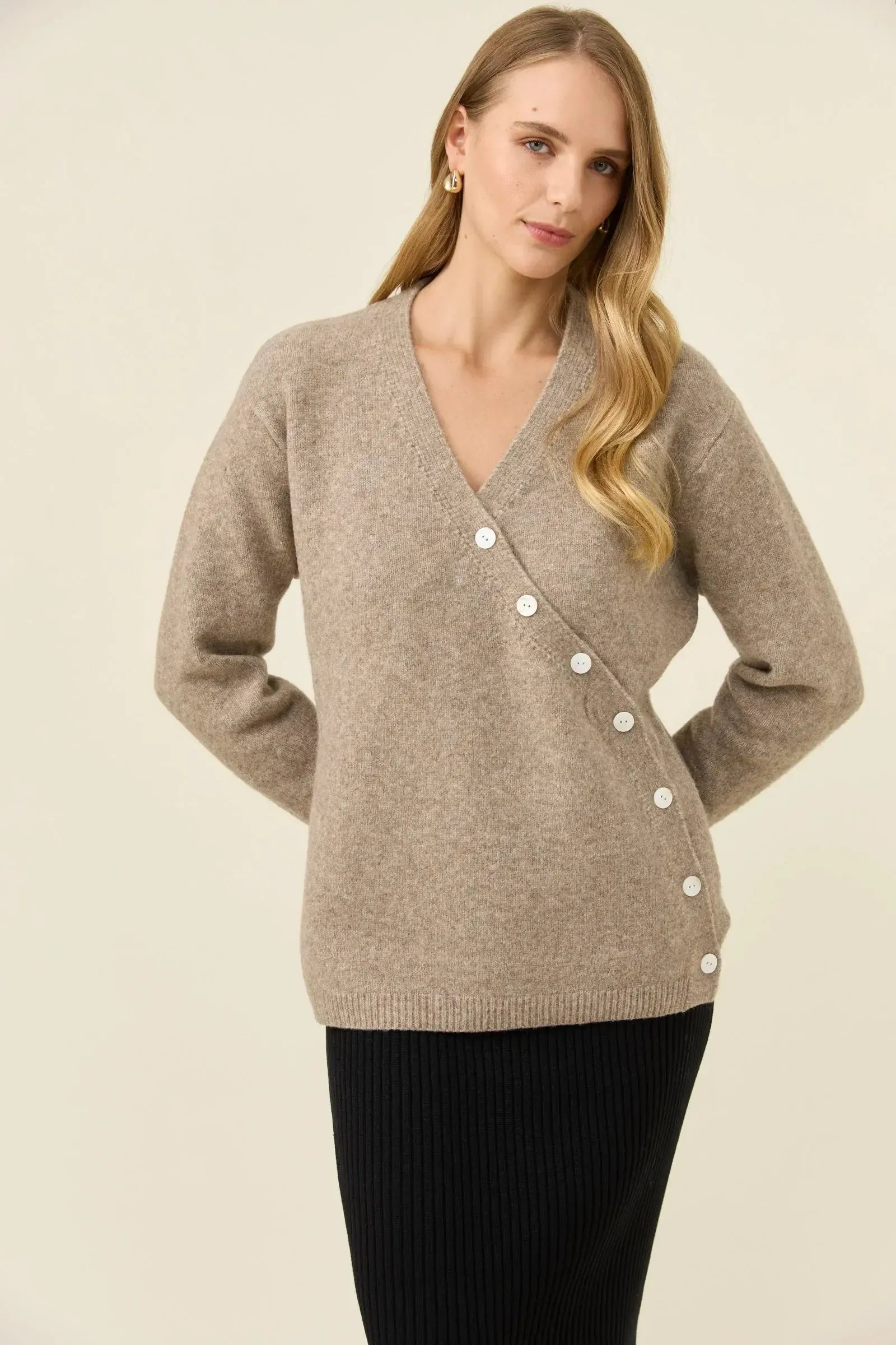 Miru Button Cardigan - Stone-Isle Of Mine-The Bay Room