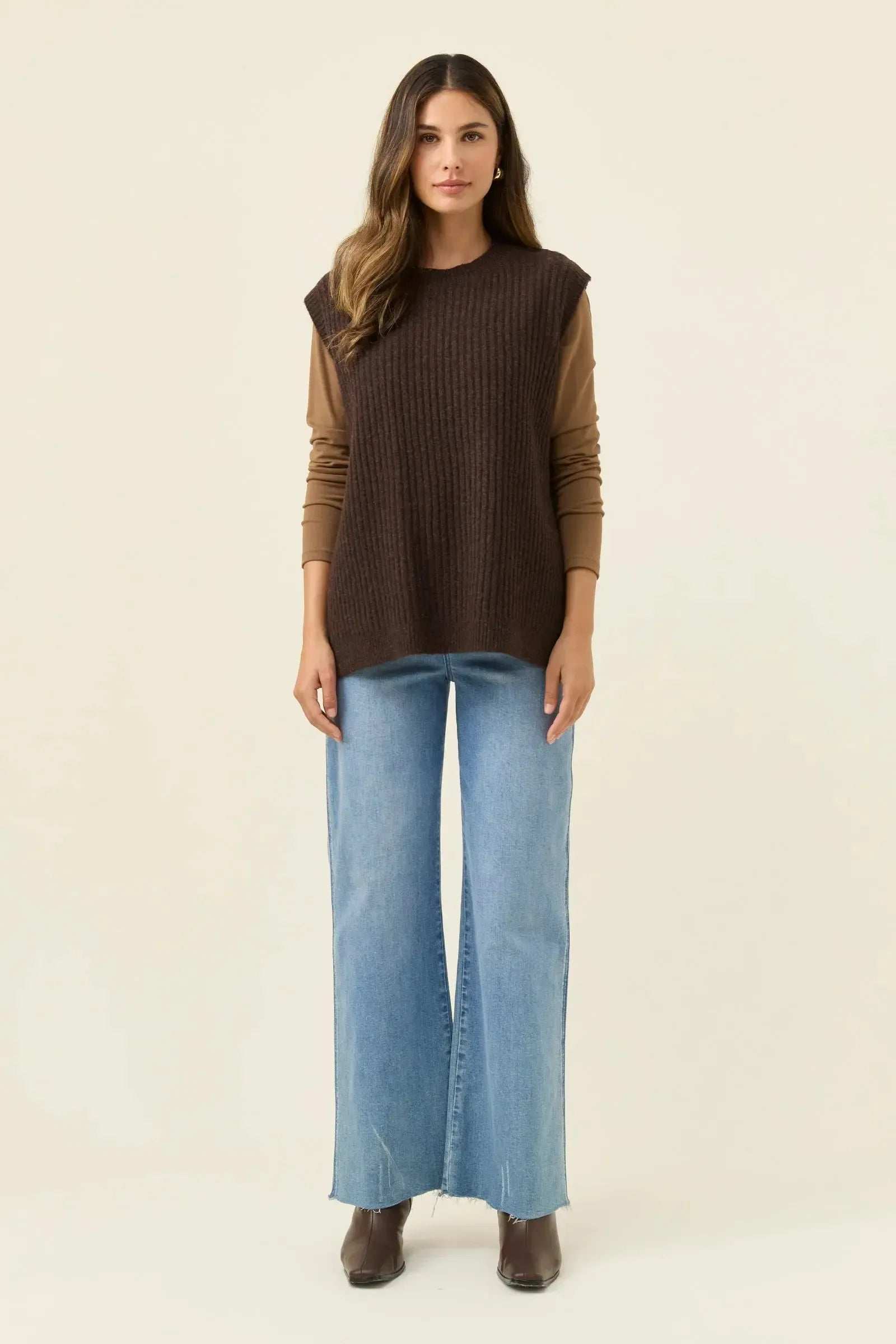 Miru Crew Knit Vest - Chocolate-Jackets, Coats & Vests-Isle Of Mine-The Bay Room