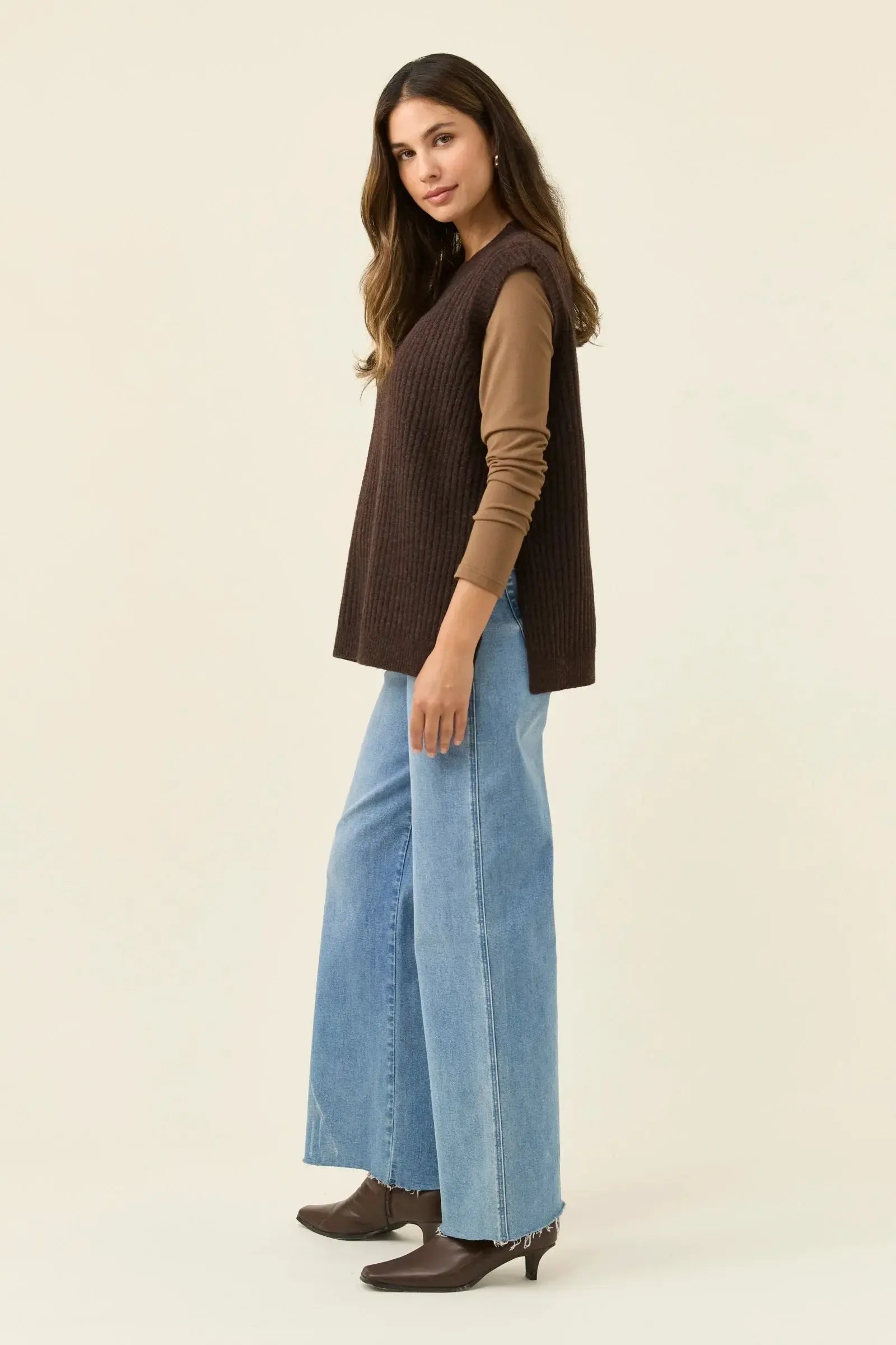 Miru Crew Knit Vest - Chocolate-Jackets, Coats & Vests-Isle Of Mine-The Bay Room