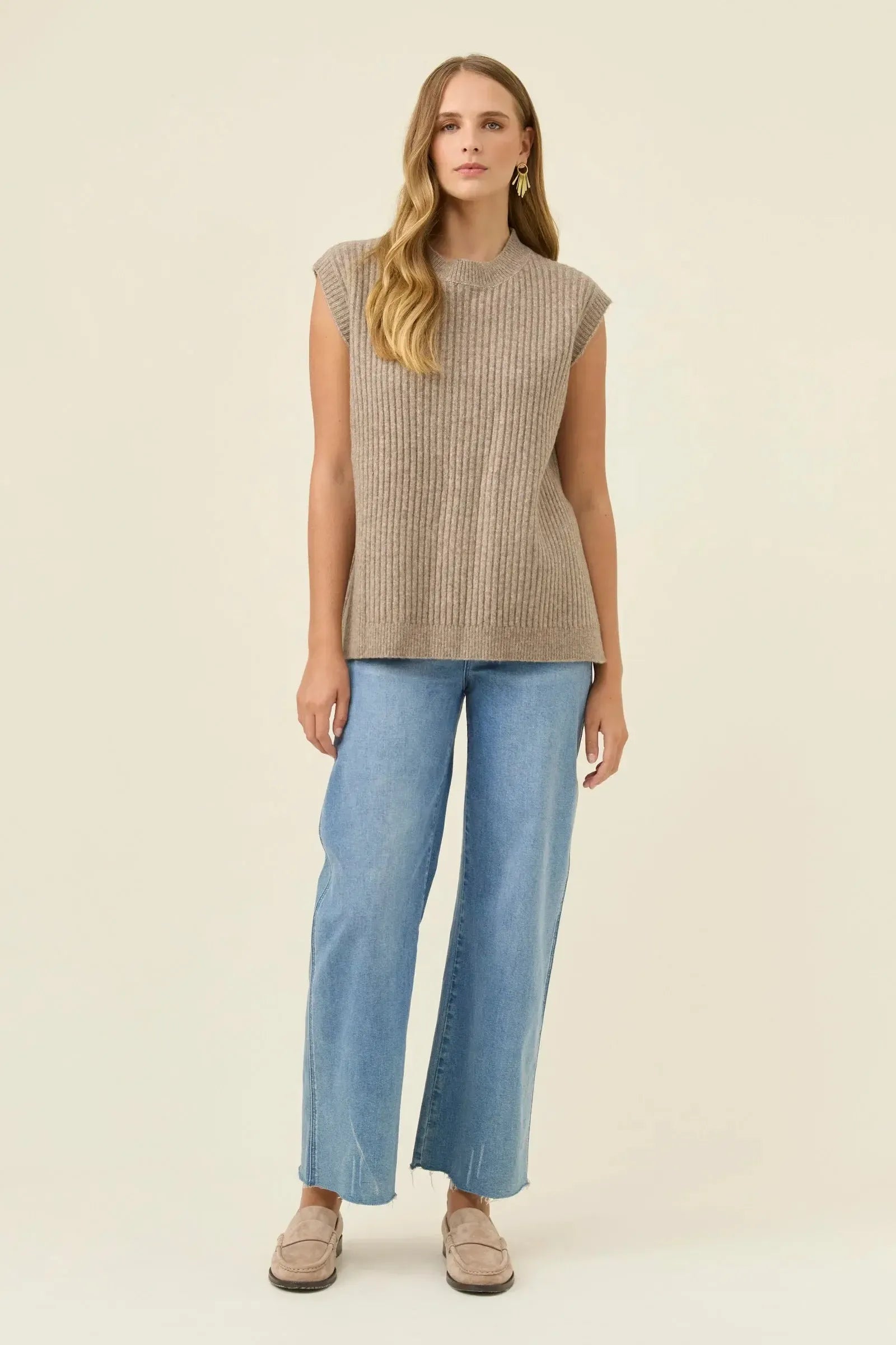 Miru Crew Knit Vest - Stone-Isle Of Mine-The Bay Room