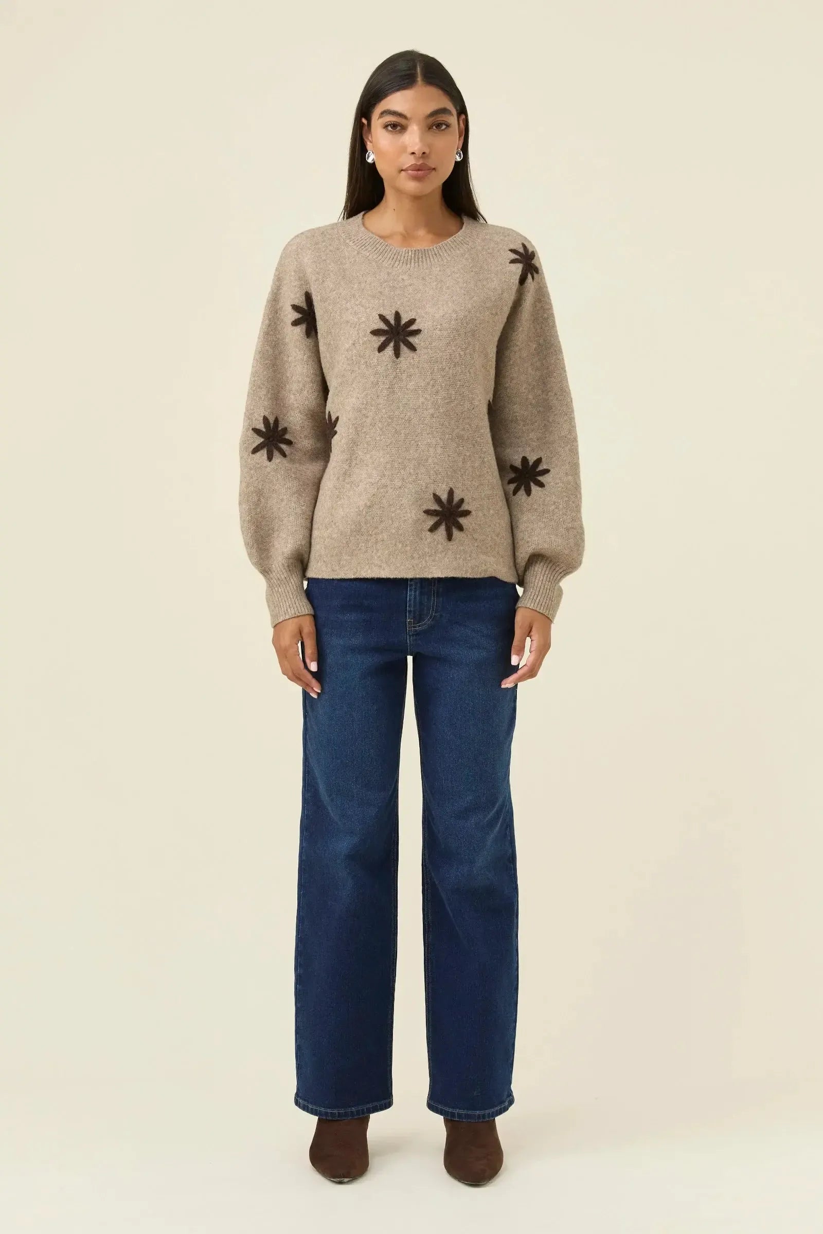 Miru Stitch Flower Jumper - Stone-Knitwear & Jumpers-Isle Of Mine-The Bay Room