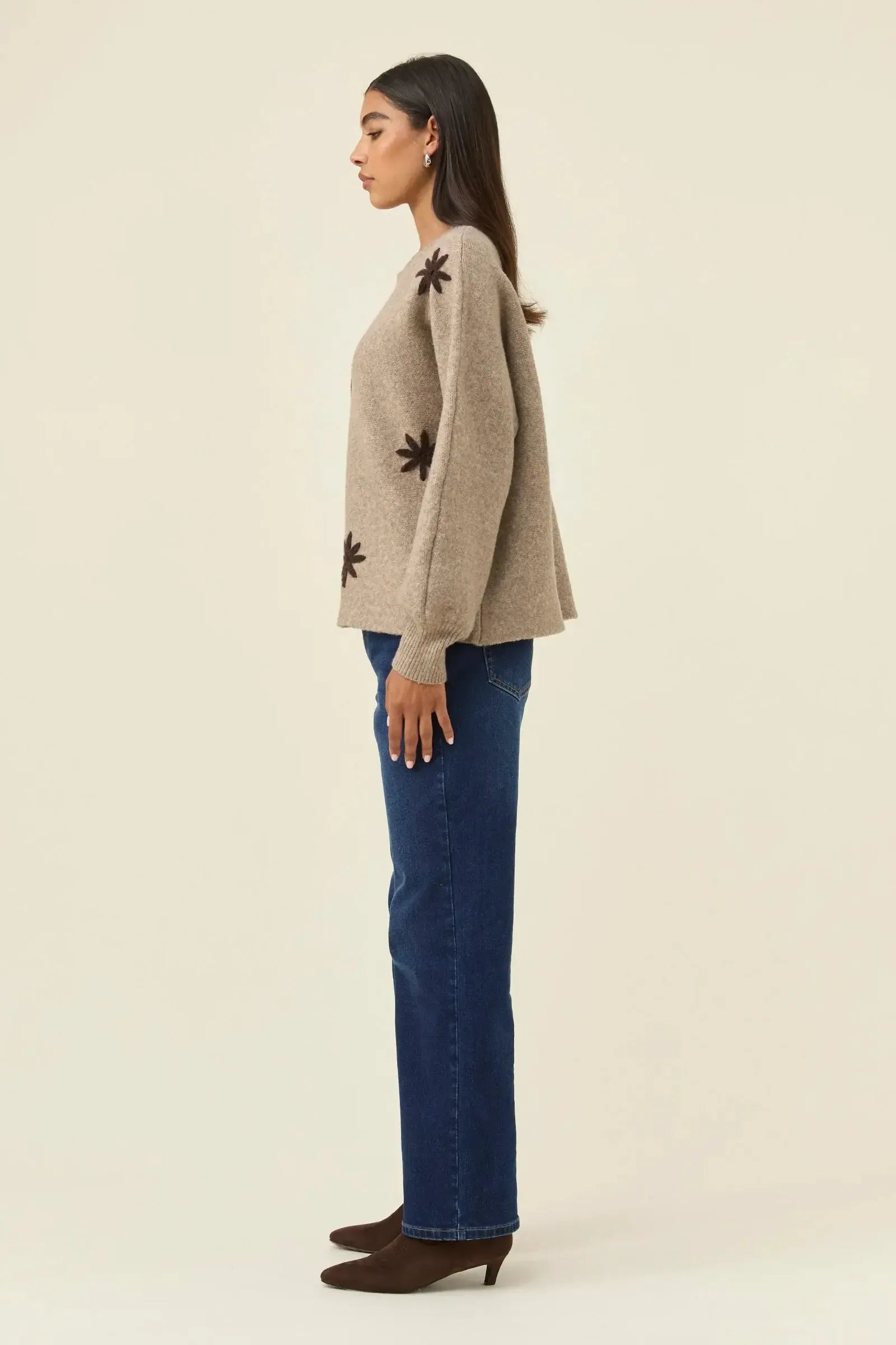 Miru Stitch Flower Jumper - Stone-Knitwear & Jumpers-Isle Of Mine-The Bay Room