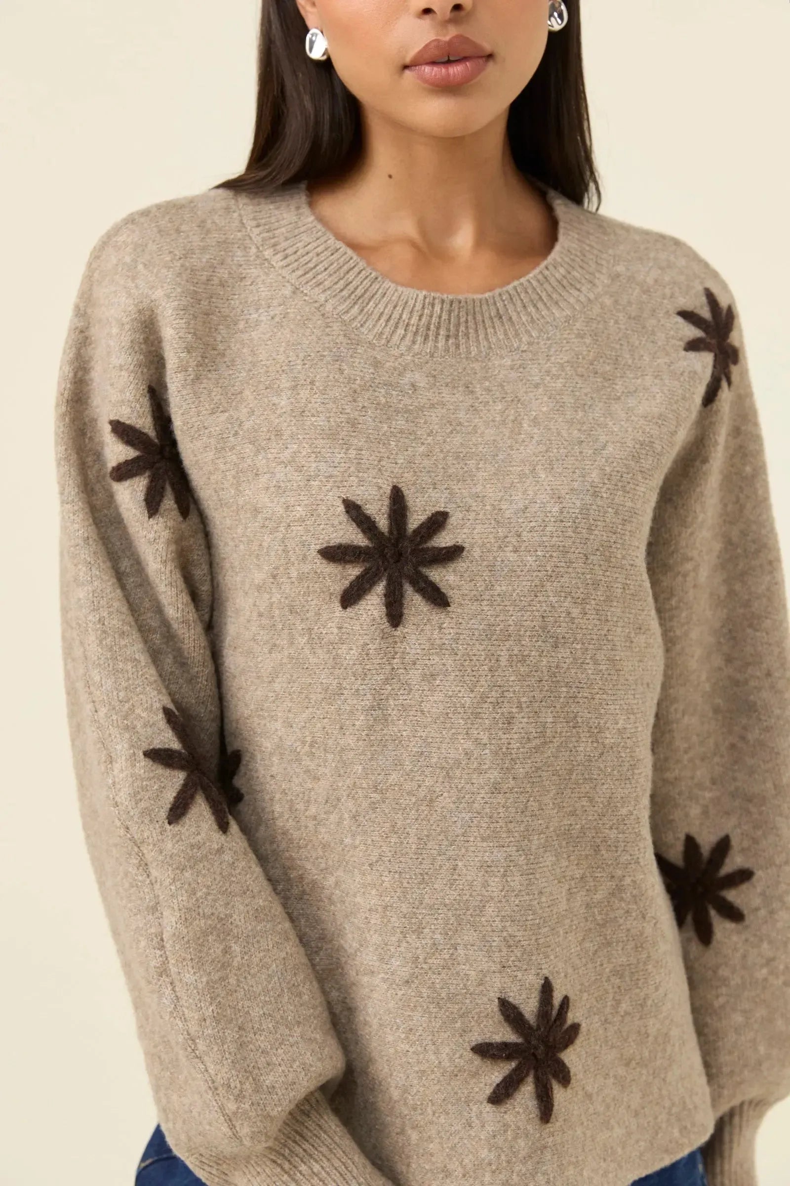 Miru Stitch Flower Jumper - Stone-Knitwear & Jumpers-Isle Of Mine-The Bay Room