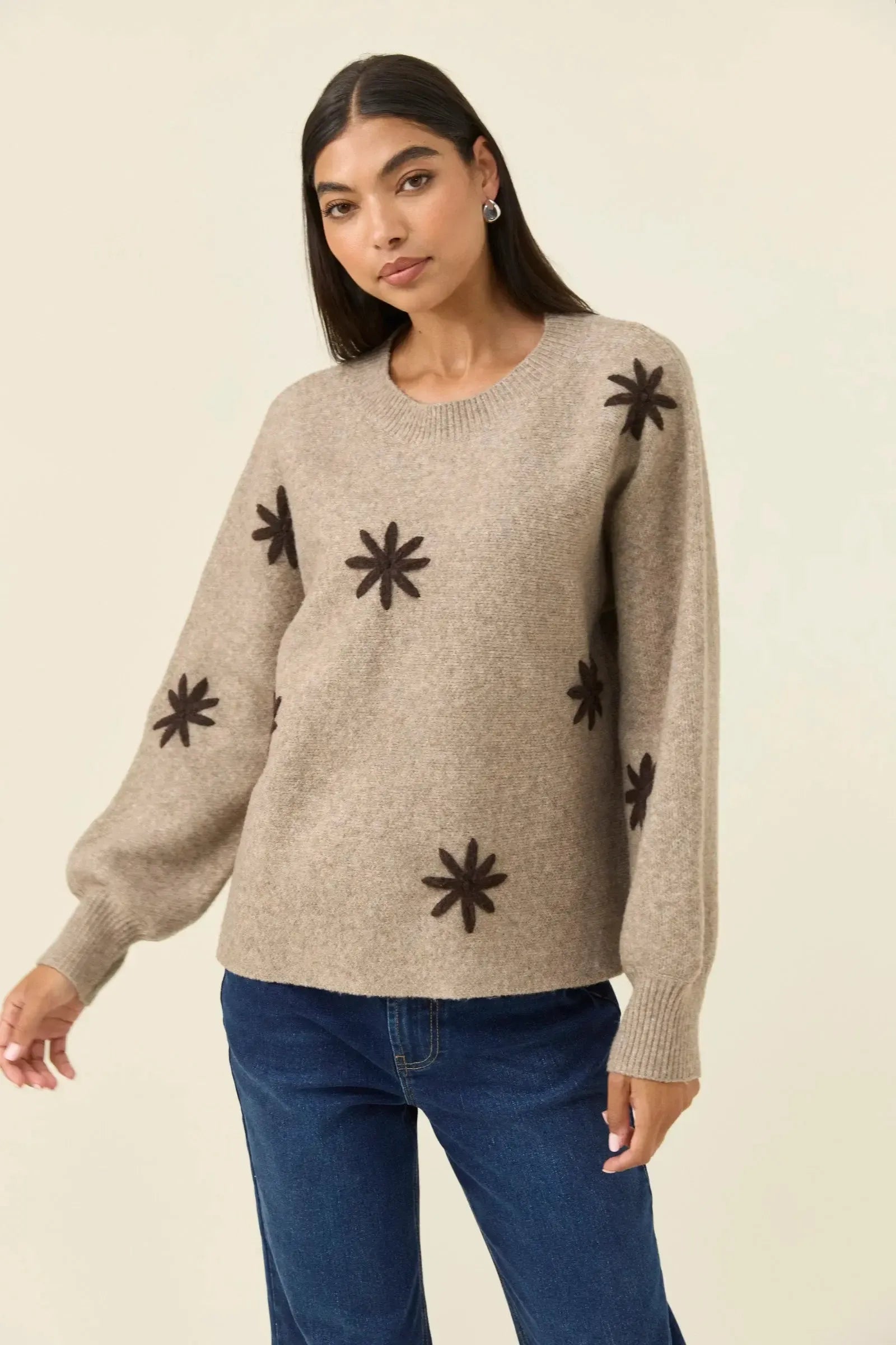 Miru Stitch Flower Jumper - Stone-Isle Of Mine-The Bay Room
