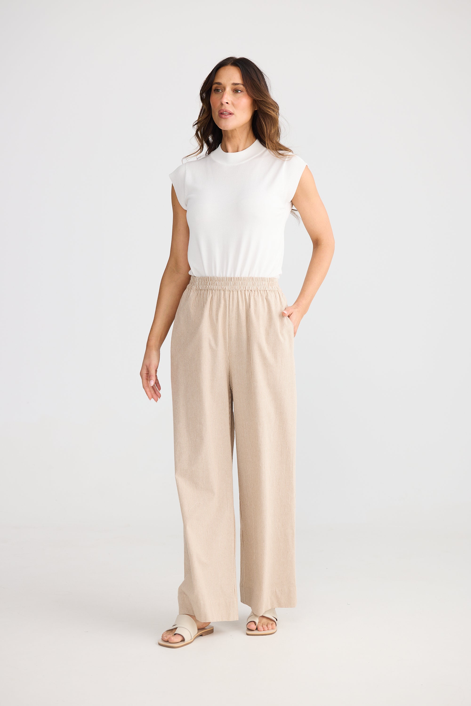 Monty Pant - Latte Pinstripe-Pants-Brave & True-The Bay Room