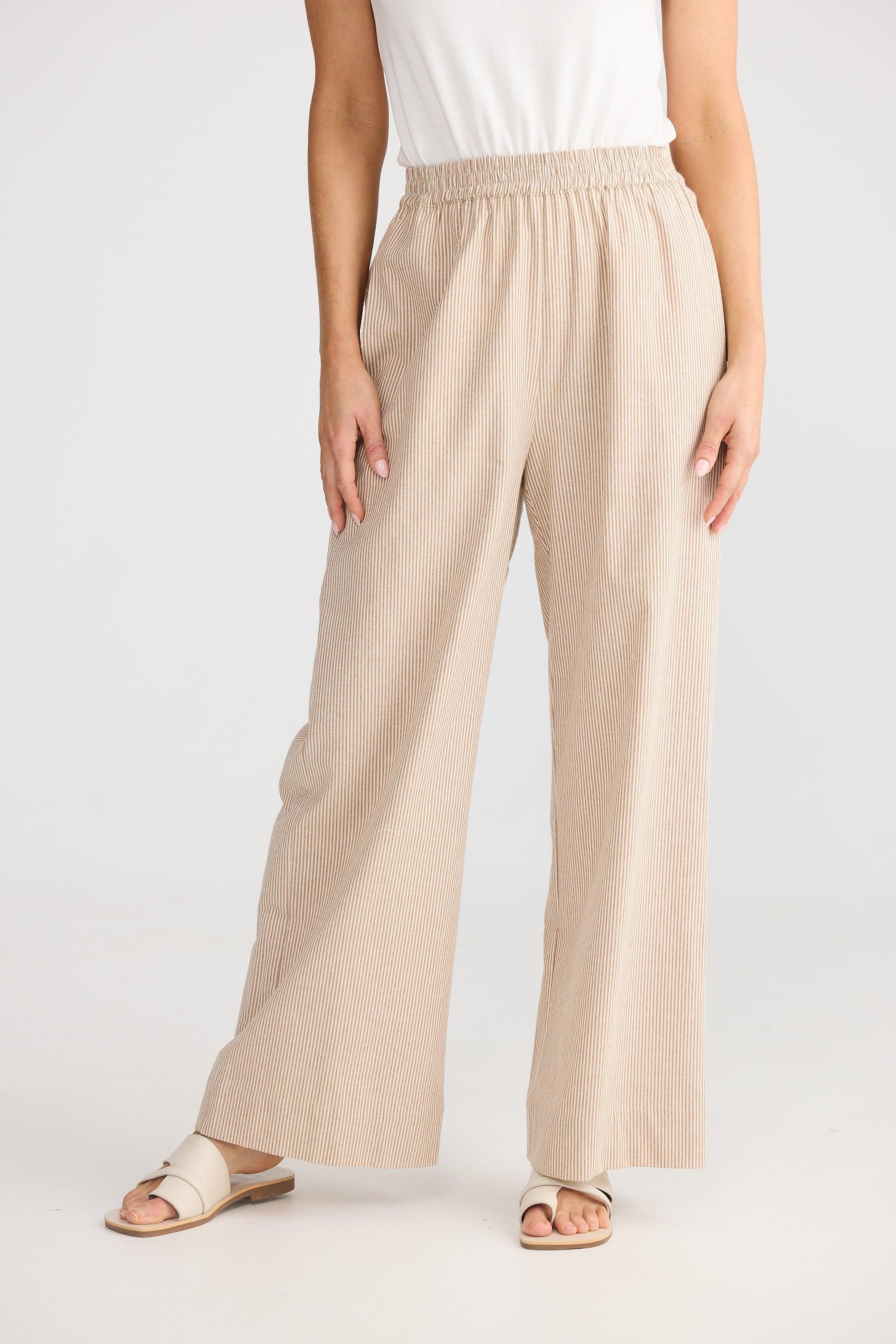 Monty Pant - Latte Pinstripe-Pants-Brave & True-The Bay Room