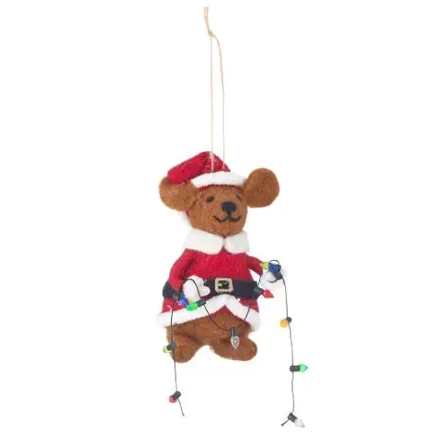 Mouse with Xmas Lights Felt 13cm-Christmas-Coast To Coast Home-The Bay Room